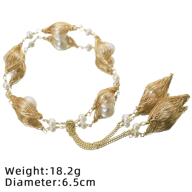 Double Layer Oval Natural Pearl Pull-Out Bracelet Necklace Set Handmade Adjustable Necklace Gift for Wife Women Jewelry GS0211