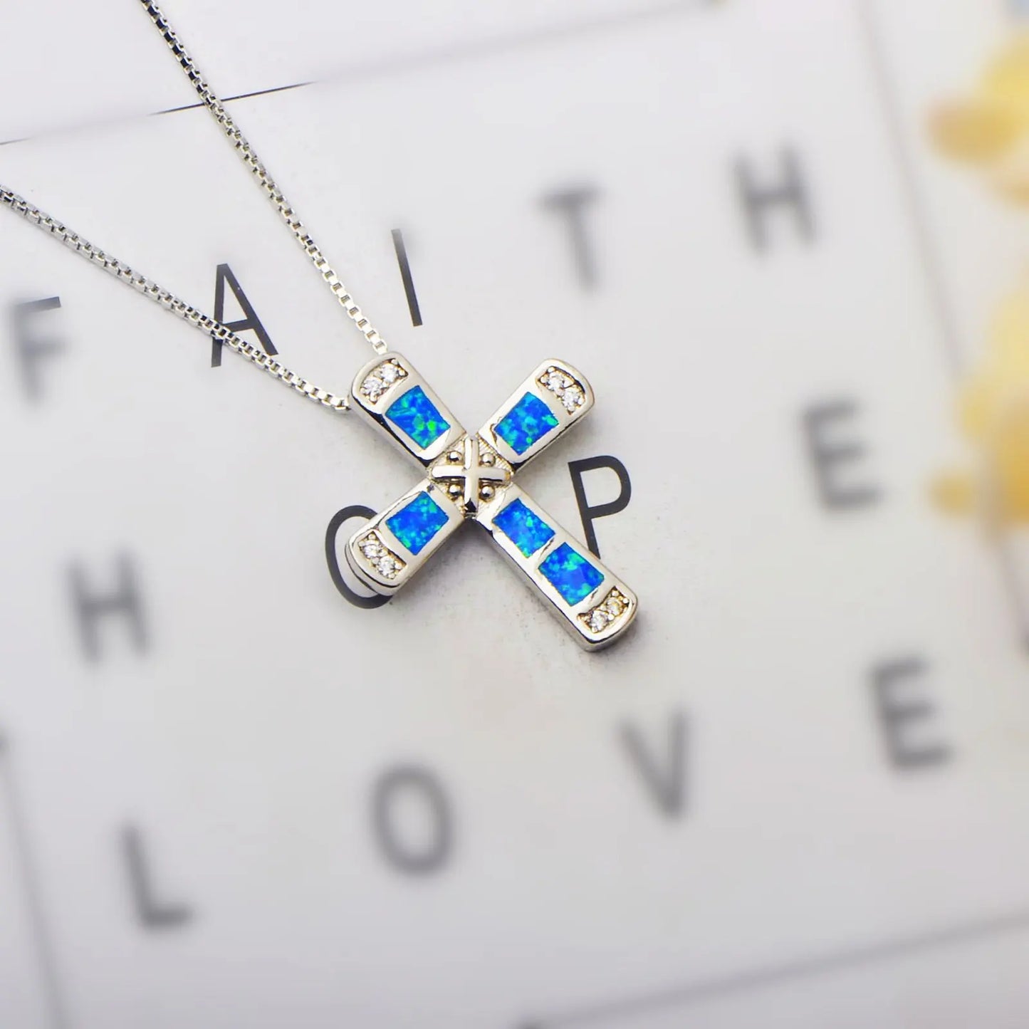 Aobao Cross Pendant Opal Necklace Jewelry Wholesale Inlaid with Opalv