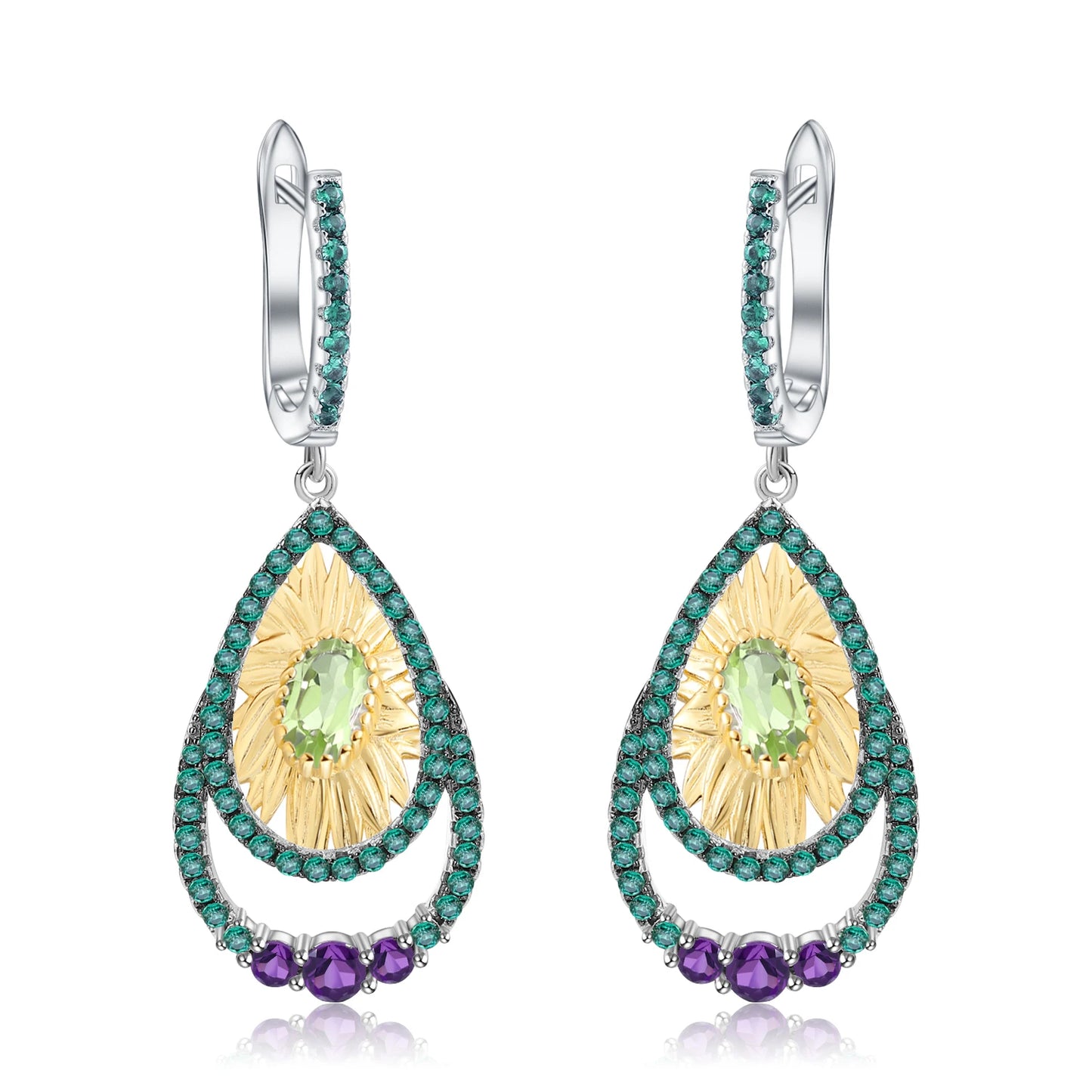 Abiding Hot Sale 925 Sterling Silver Jewelry Set Handmade Natural Peridot Ring Earring Sunflower Jewelry Set