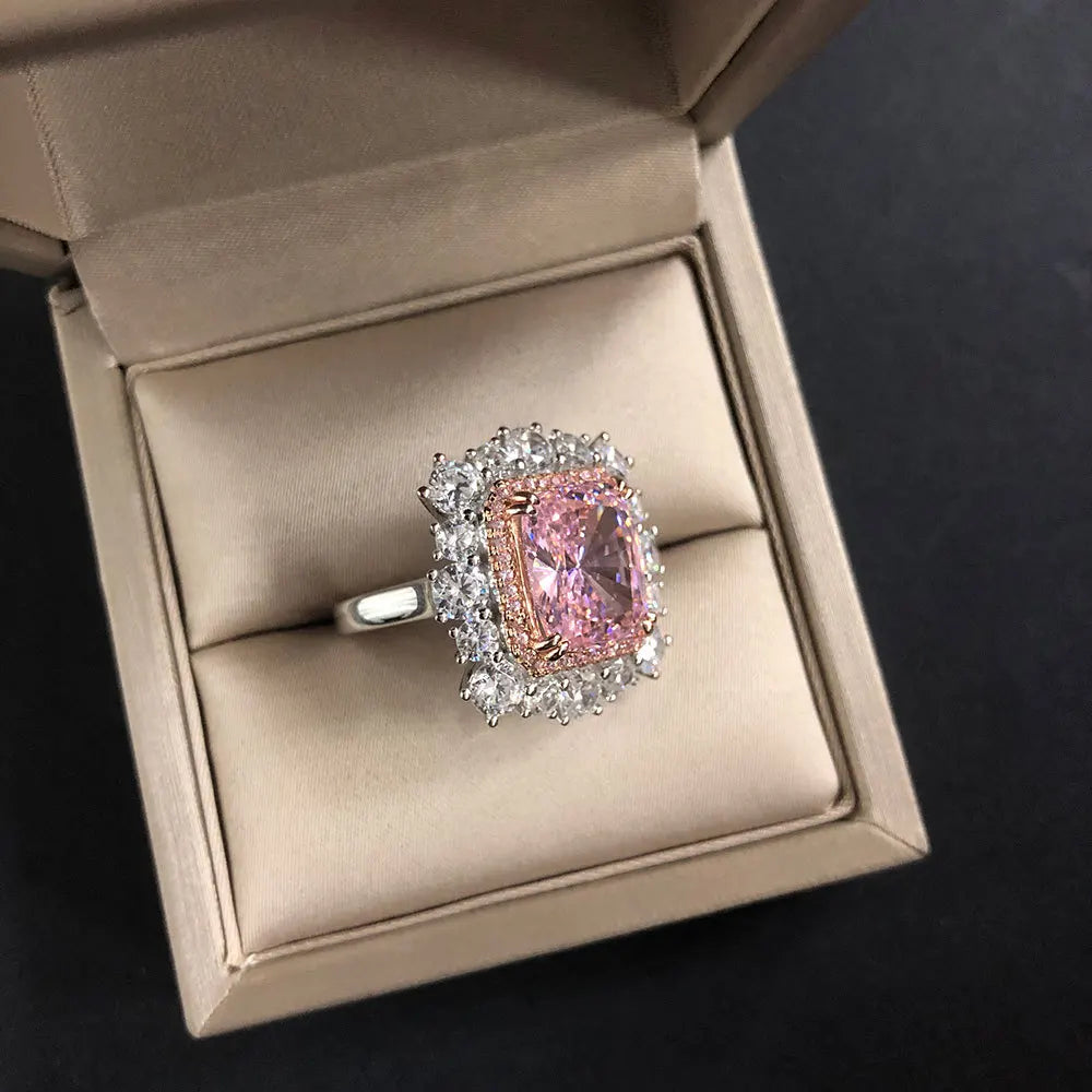 MuShan Jewelry Factory 2026 New Fat Square 10*12 Cross Border Versatile Color Blocking Design 925 Silver Women Ring