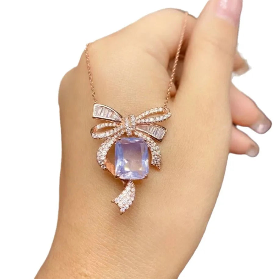 Gioiellieri Special Offer Natural Lavender Amethyst Emerald Cut Rose Gold Luxury Party Women's Pendant Necklace