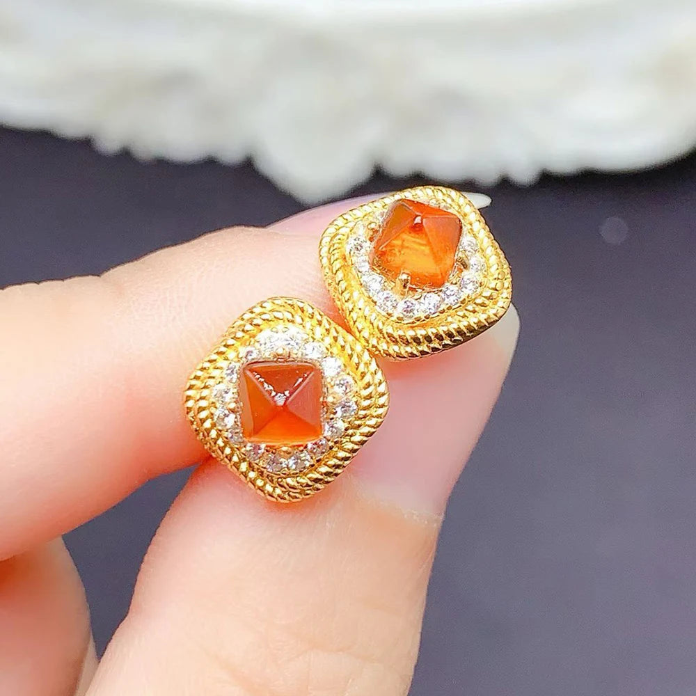 Gioiellieri Low Price Sterling 925 Silver Natural Fanta Garnet Luxury Trendy Stud Earrings Setting for Women