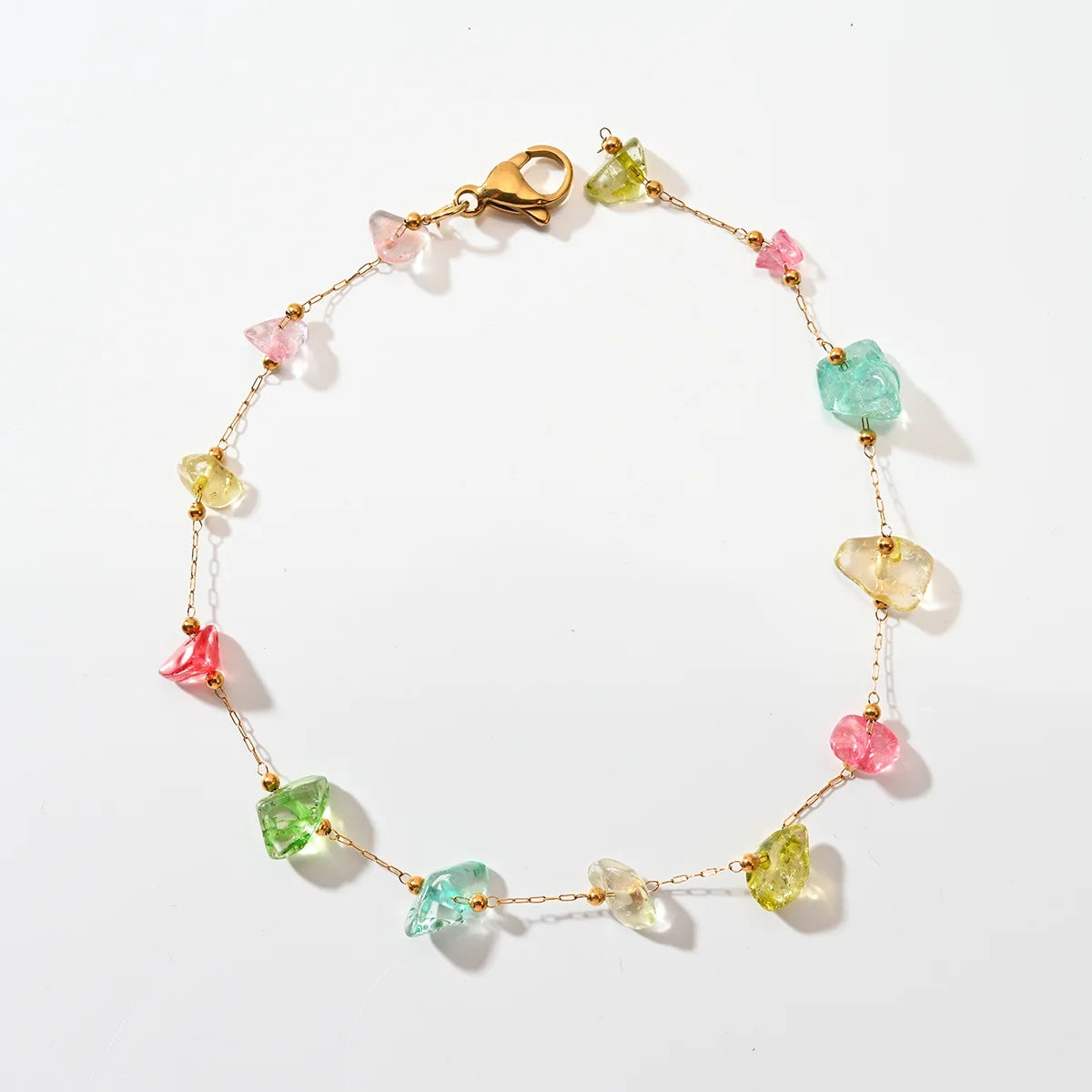 Fashion Beach Style Stainless Steel Ankle Chain Colorful Stones Anklets for Women