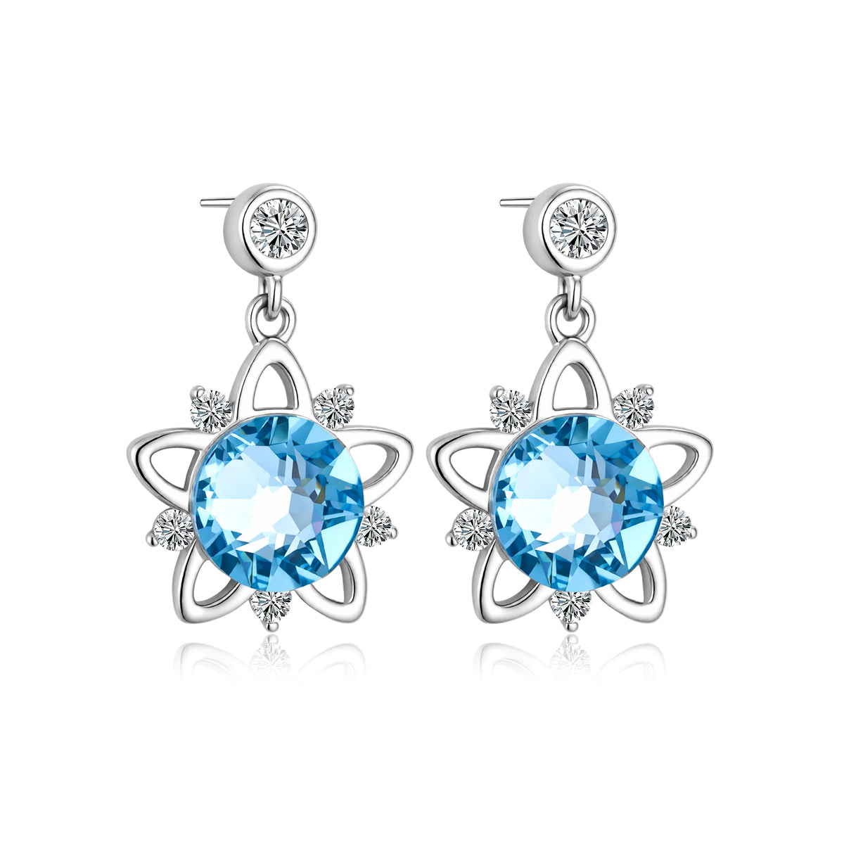 S&S Blue Crystal Star 925 Silver Jewellery Set | Rhodium Plated Necklace, Earrings, Bracelet & Ring | S&S Collection