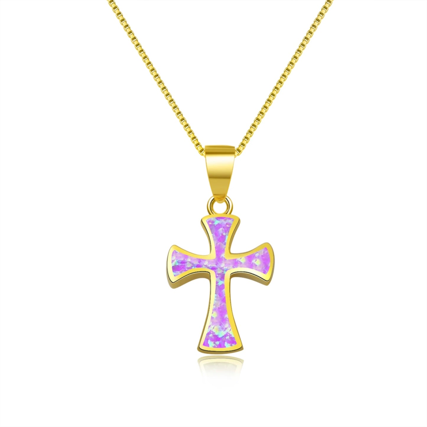 Dainty Opal Cross Necklace - Handcrafted Silver Plated Religious Jewelry Bulk for Ladies
