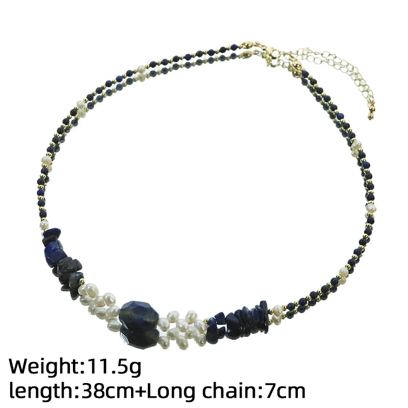 Natural Lapis Lazuli Freshwater Pearl Beaded Necklace for Women Daily Office Banquet Vintage Pearl Necklace Fashion Jewelry