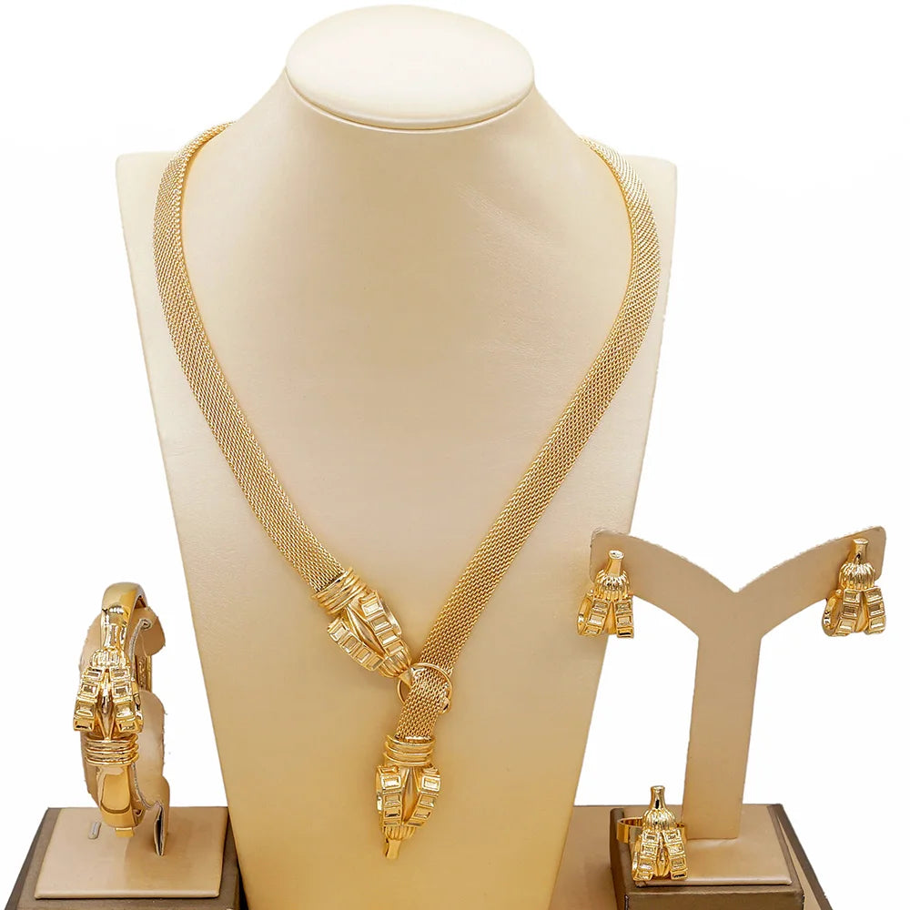 Zhuerrui Choking Necklace Bracelet Earrings Jewelry Set Brazilian Gold Luxury Jewelry Set Gold Plated Jewelry Set HN21010414