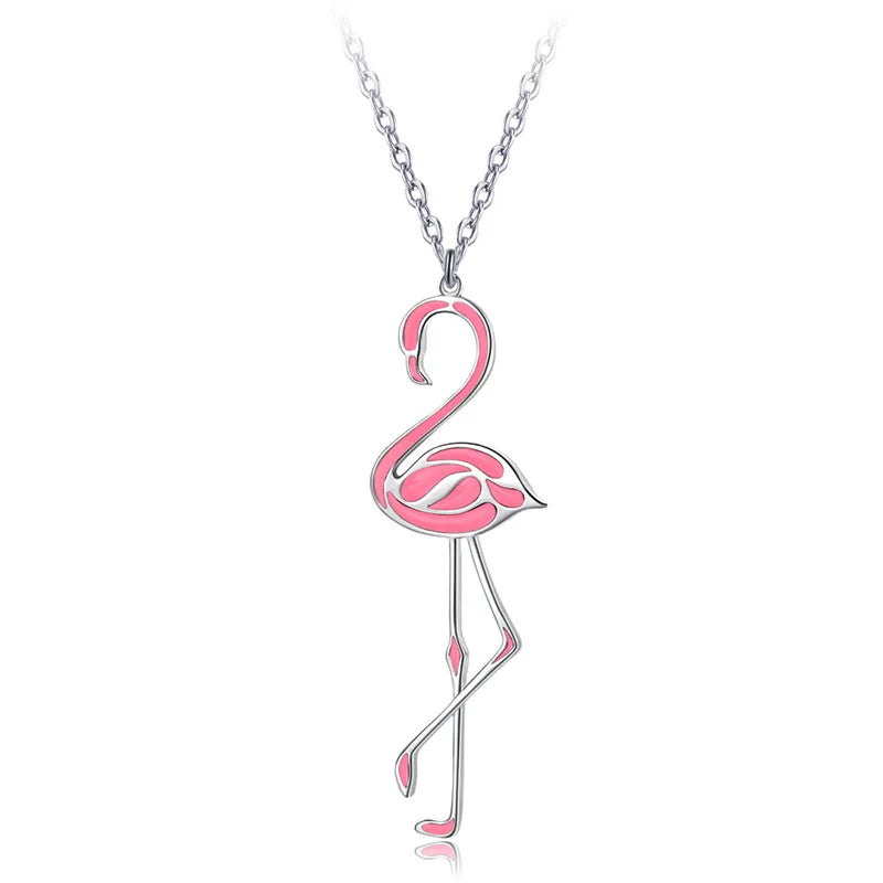 Long Women's Tungsten Water Wave Chain European-American Style Flamingo Pendant Necklace for Party & Wedding Occasions