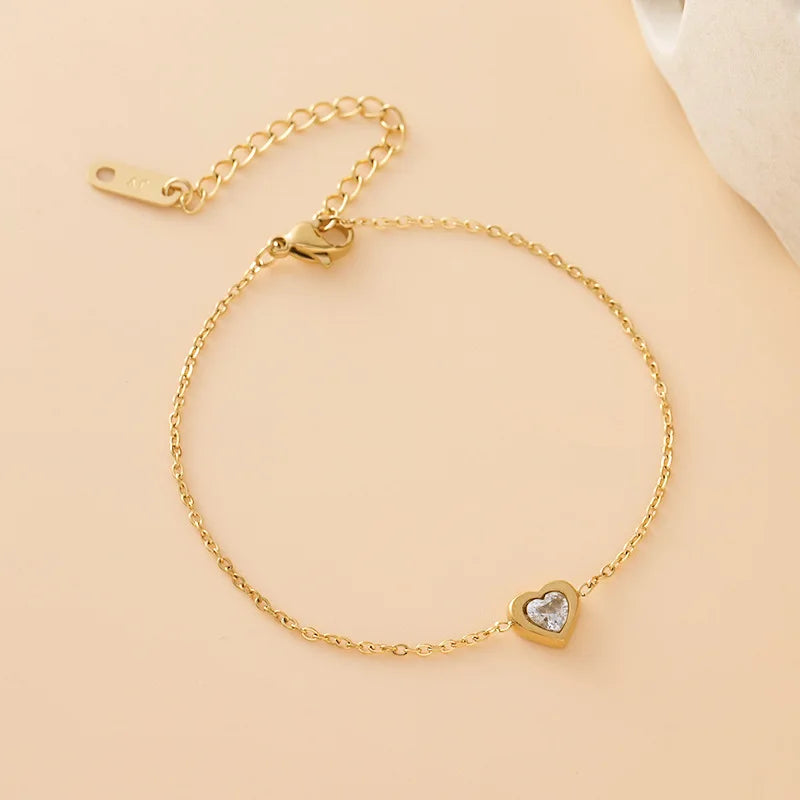 Zircon Chain Link Bracelet | Bezel-Set Stainless Steel Luxury Fashion Bracelet