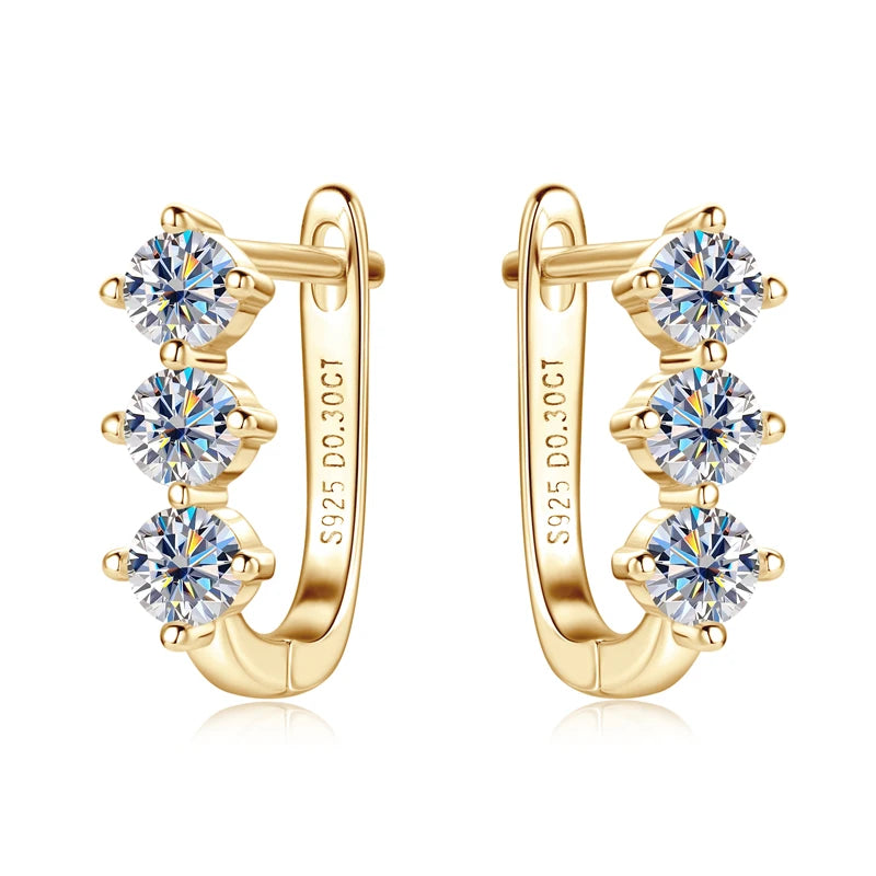 Cute Minimalist Wholesale Jewelry Sets 3mm D VVS1 Moissanite 925 Silver 14K Gold Plated Certified U Shaped Huggies Hoop Earrings