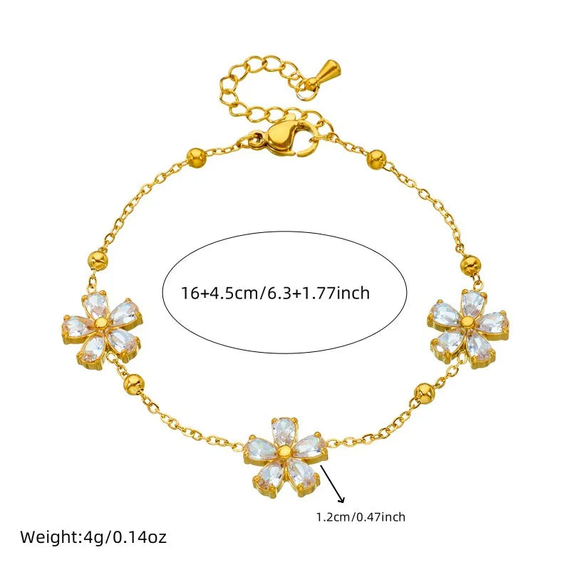 Gold Zircon Flower Necklace, Earrings & Bracelet Jewellery Set | Sparkling Luxury Set