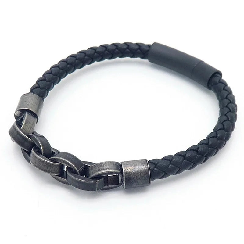 KALEN 210mm Men Vintage Multiple Style Stainless Steel&Cowhide Leather Bracelets