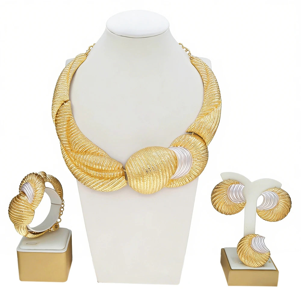 Italian Jewelry Set Alloy Brazilian Jewelry Sets Wedding Party Pendant Spiral Necklace Bracelet Ring Earrings Jewelry Set I00125