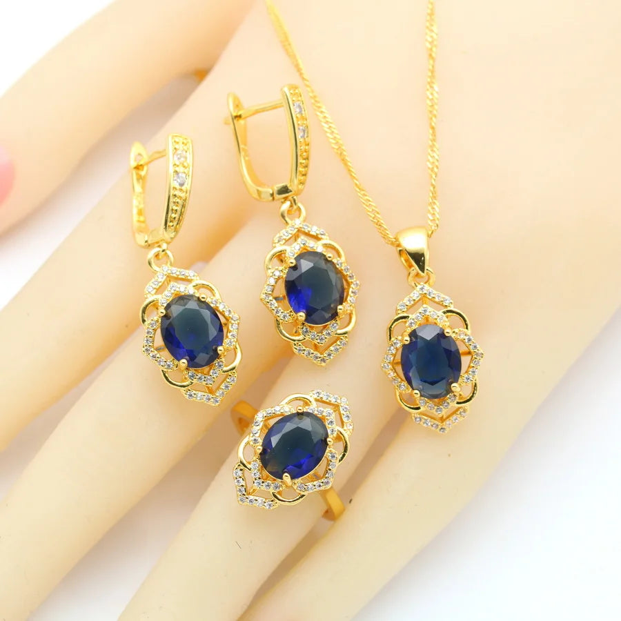 XOTICA 2023 New Red Cubic Zirconia Jewelry Set for Women Earrings Open Ring Pendent Necklace for Wedding or Engagement