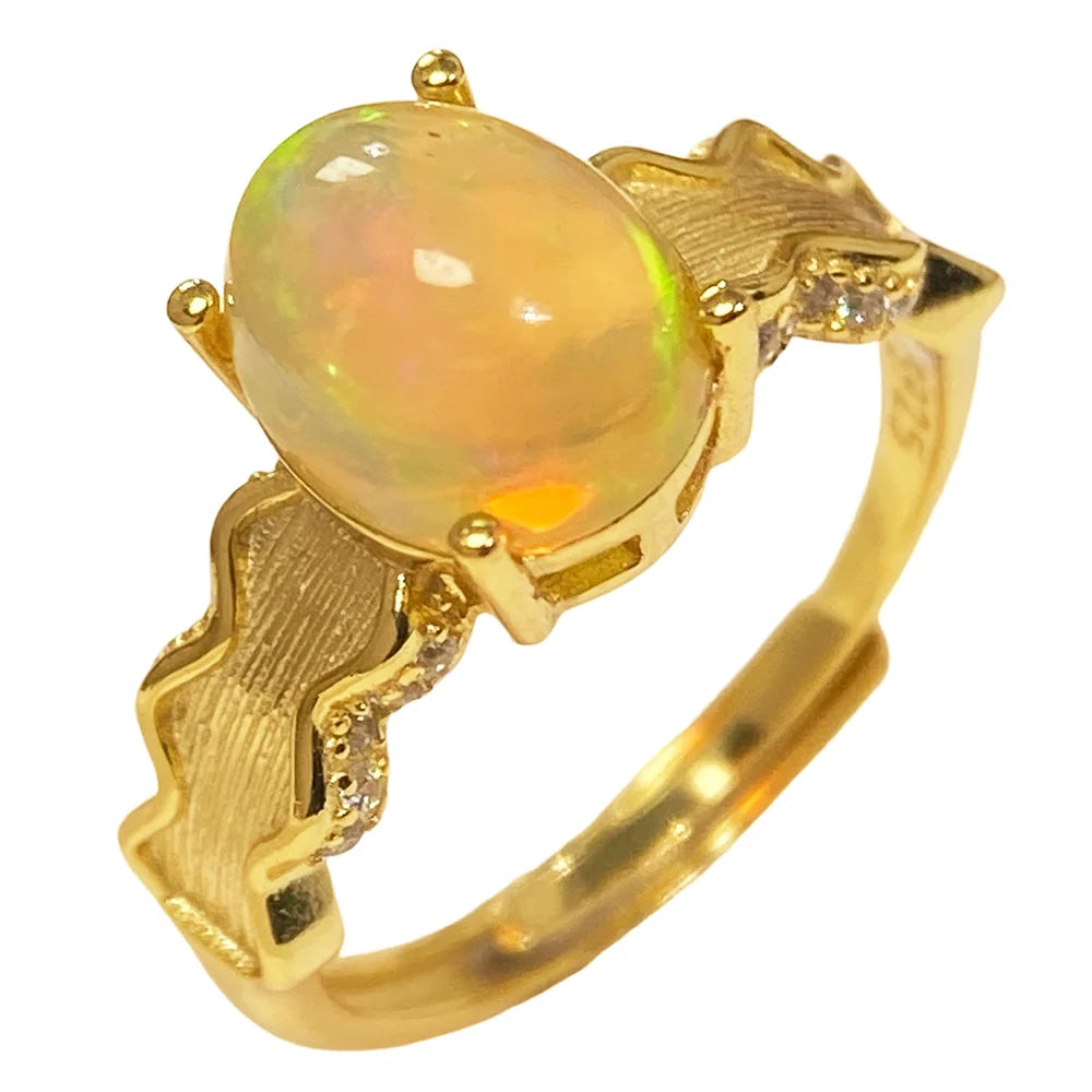 Gioiellieri Natural Ethiopian Opal Ring with S925 Sterling Silver Elegant Multi Color Gemstone Jewelry October Birthstone Gift