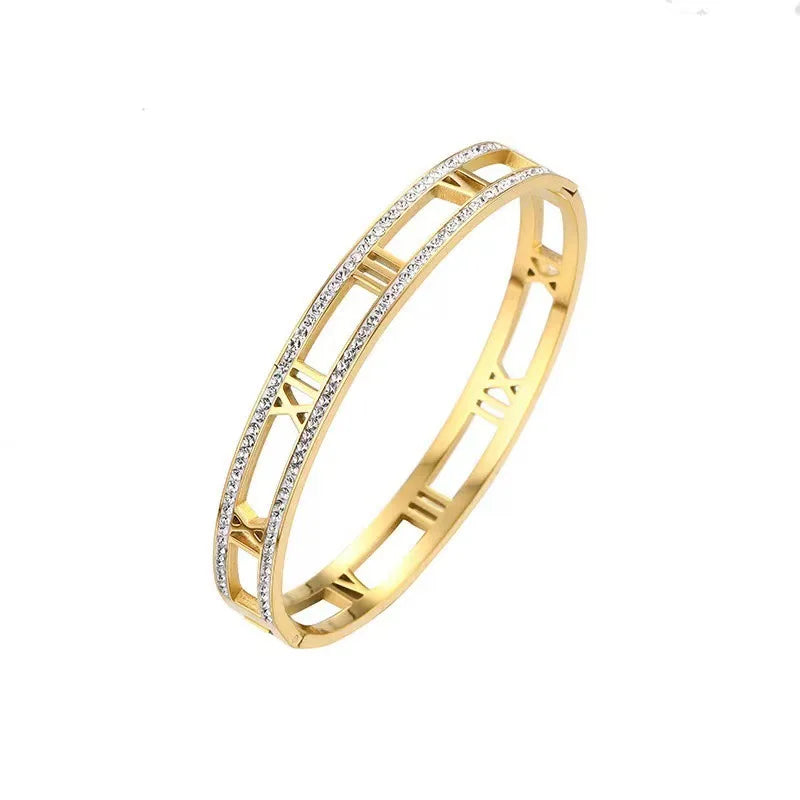 S&S Titanium Steel Roman Numeral Charm Bracelet | Gold, Rose Gold & White