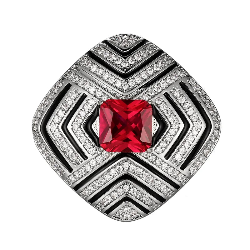 REDheart Copper Inlaid Zircon 18K Gold Plated Open Ring Retro Red Corundum Dripping Oil Black Personality Suit Women's Necklace