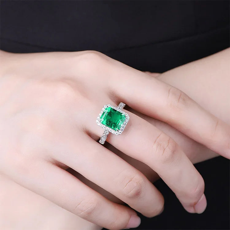 Gemfiori High-class Emerald Women Ring With Optional 9K/10K/14Kgold Women Jewelry Gift Lab Grown Emerald Gold Ring Customizable Style