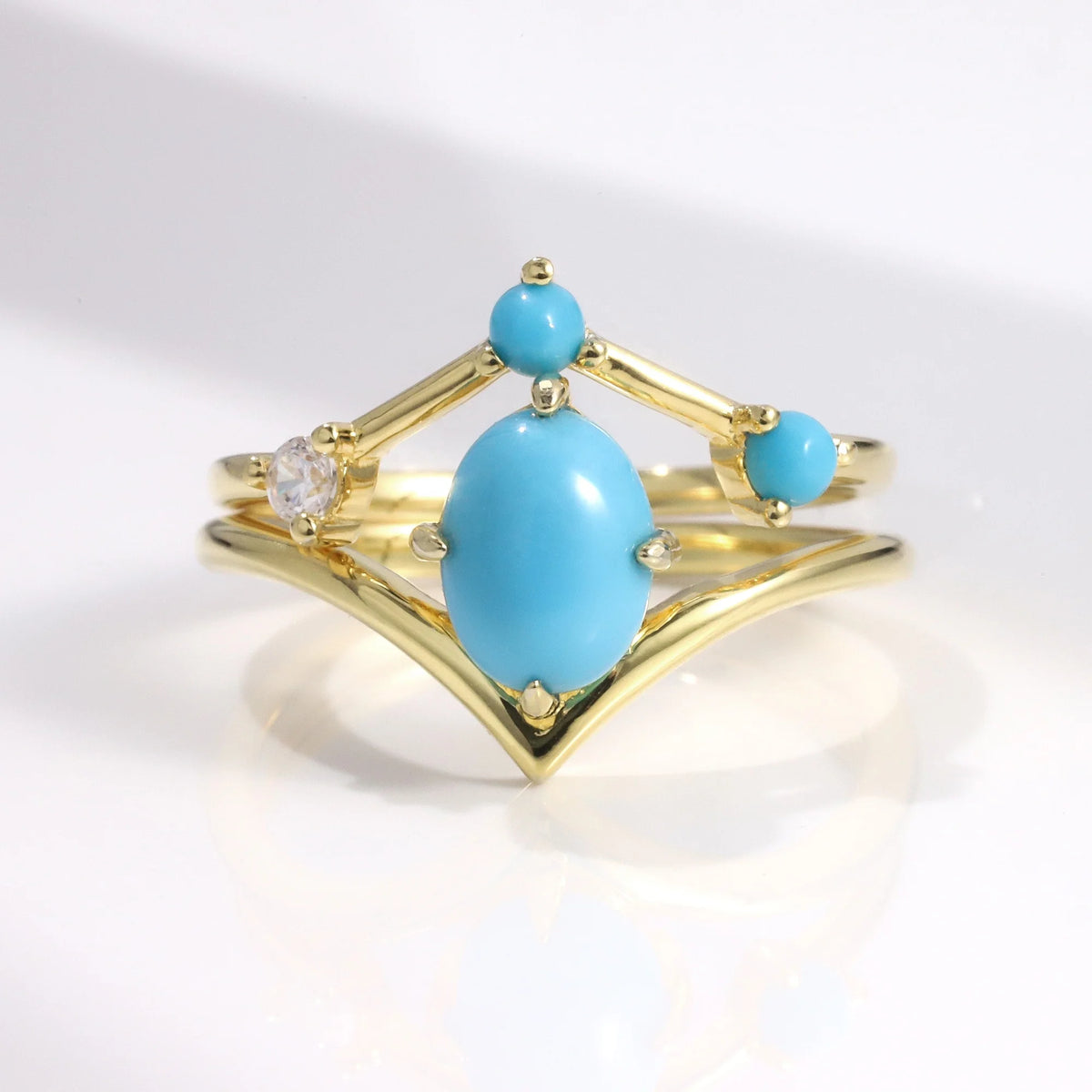 ArtistA Abiding Light Luxury Cluster Zirconia Synthetic Turquoise Gemstone 925 Silver Wedding Engagement Ring Set