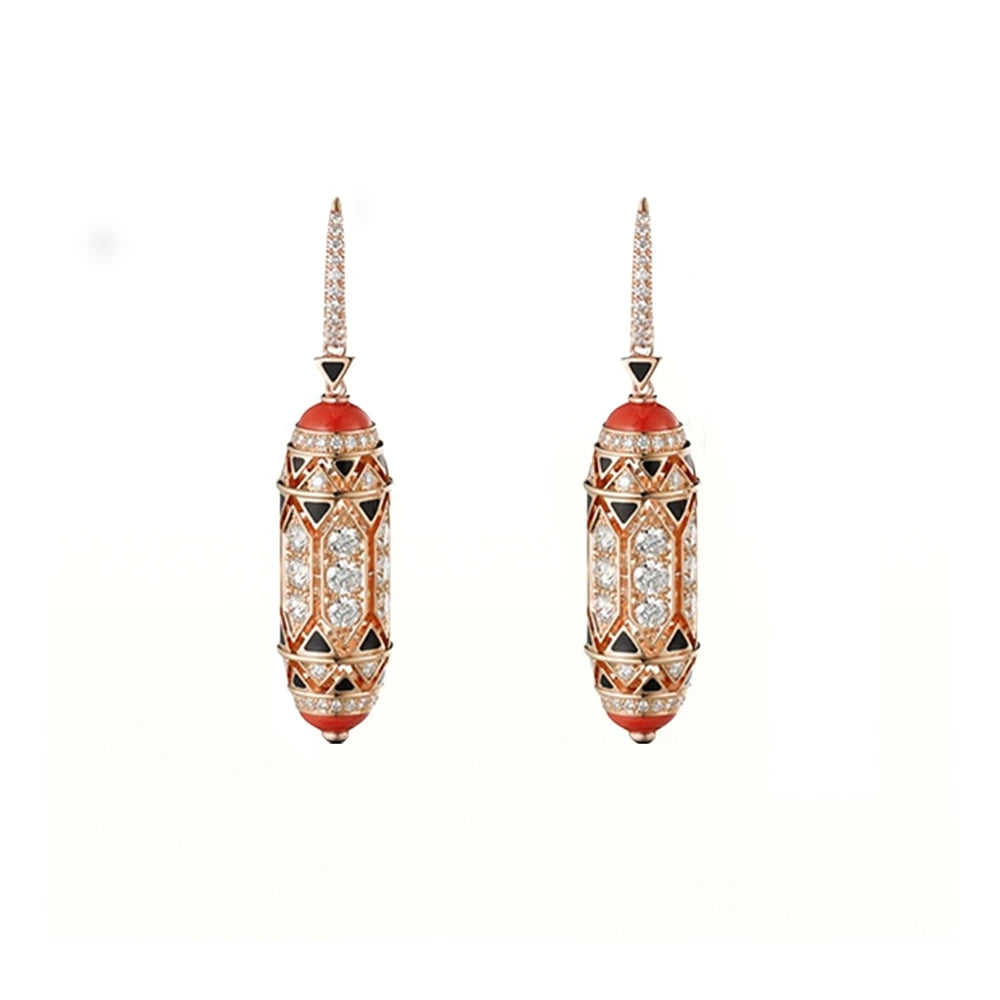 MUSHAN Jewelry Factory Blue Turquoise Earrings S925 Pure Silver Electroplated Gold Enamel Craftsmanship Jewelry