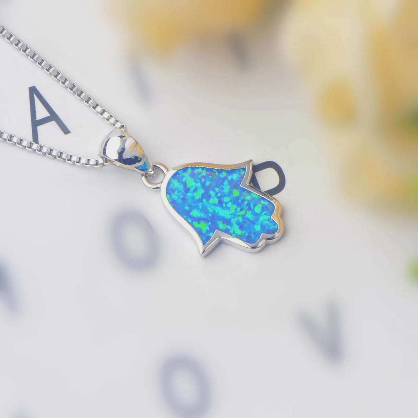 Bestselling TikTok INS Style Blue Opal Palm Necklace Wholesale Sparkle Opal Jewelry