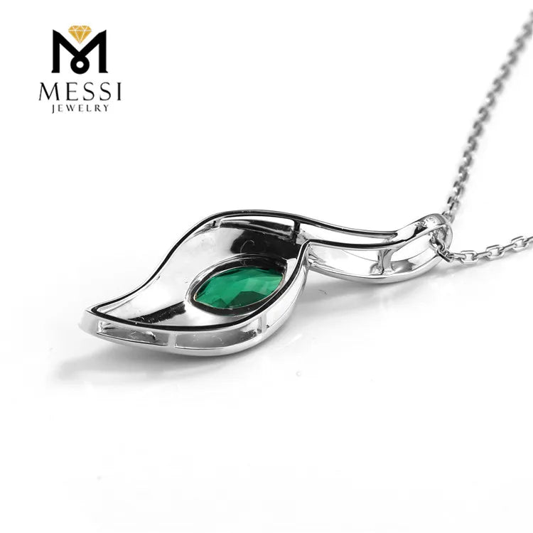 Messi Jewelry Luxury Emerald Gemstone Pendant 14k 18k White Gold Fashion Necklace Gift Synthetic Wholesale