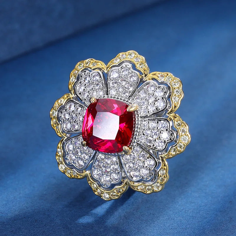 Gemfiori Super Flash Color Treasure Light Luxury Premium Pomegranate Red Pendant Ring Set Cold Style Charm Jewelry
