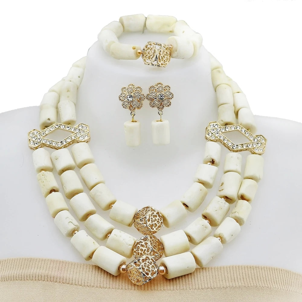 Zhuerrui Elegant White Coral Beads Design Set Gold Accessories Necklace Sets Exquisite Craftsmanship Suitable for Party YL3130