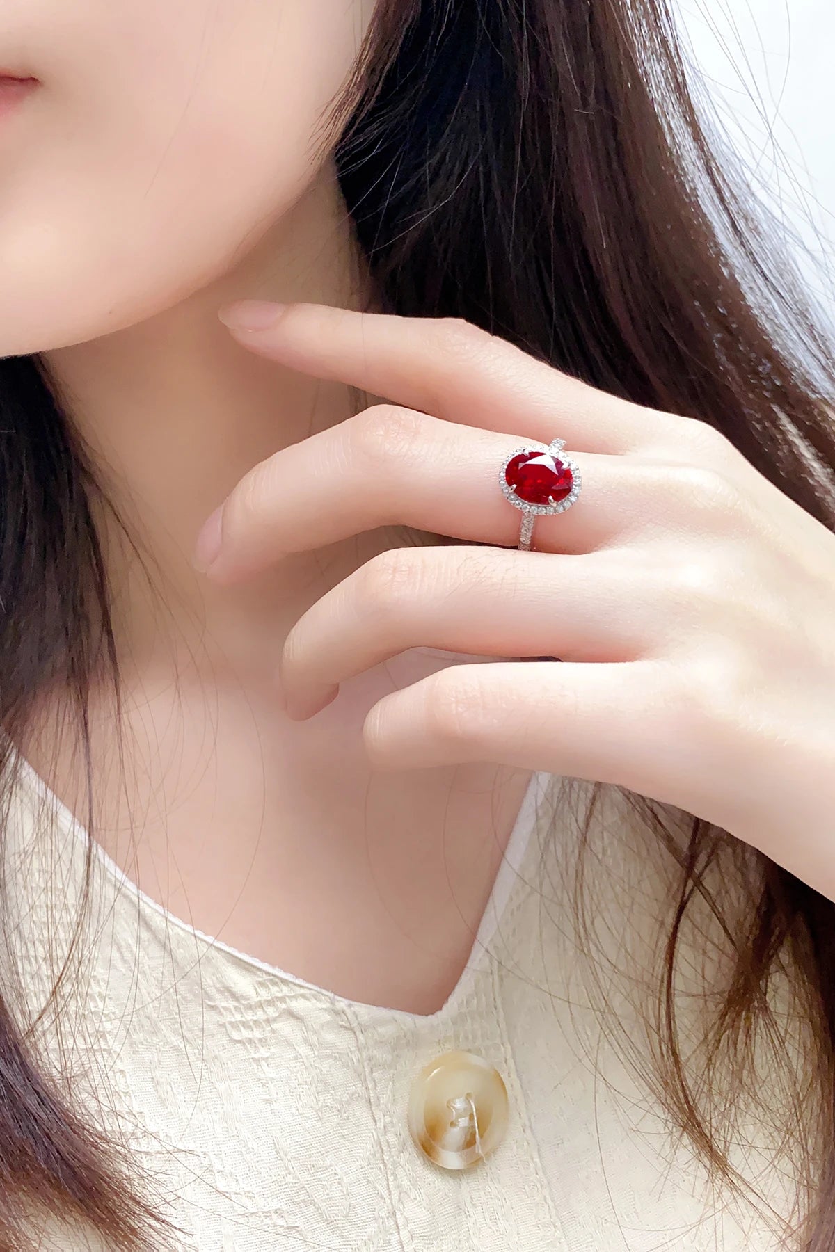 Gemfiori Trend Fashion Vintage Lab Grown Ruby Ring 925 Sterling Silver Anniversary Party Women's Ring Ruby Stone Ring