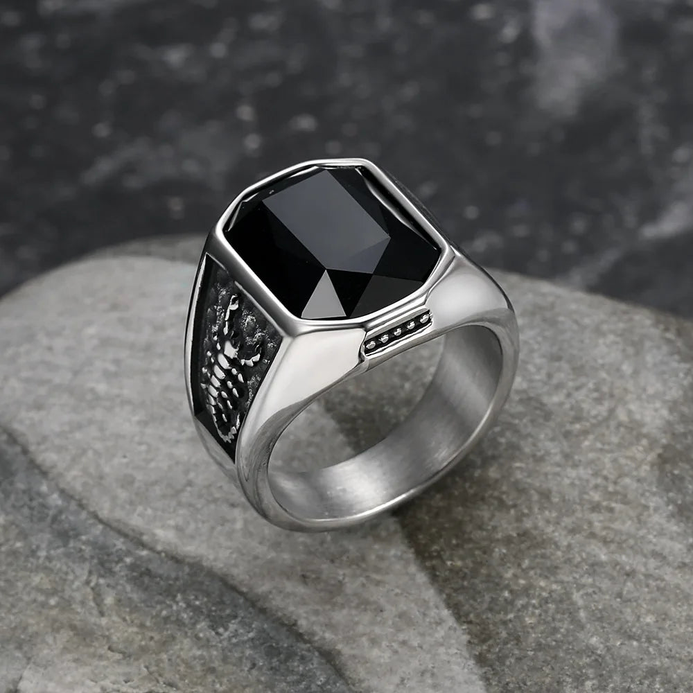 BiG-BOSS Creative, Business, Personalized, Men's Gemstone Ring, Fashionable Scorpion Stainless Steel Finger Ring, Trendy Hip-hop Jewelry