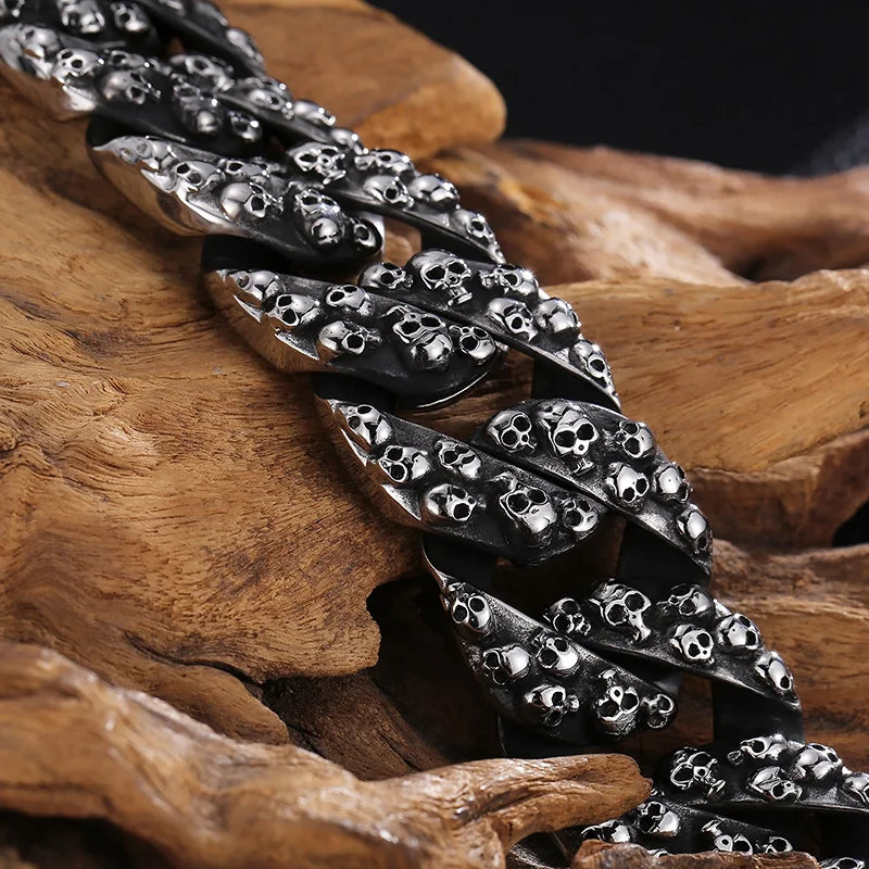 REBEL Retro Punk Fine Jewelry Fashion Bracelets Stainless Steel Skulls Cuban Links Bracelet