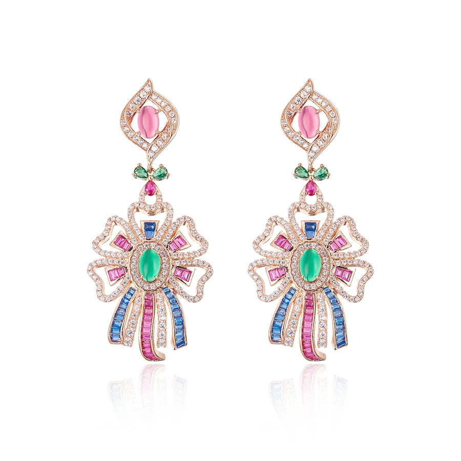 Retro Gorgeous High Quality Electroplated Two-Piece Set Colorful Ribbon Necklace Earrings Perfect Anniversary Fashion Jewelry
