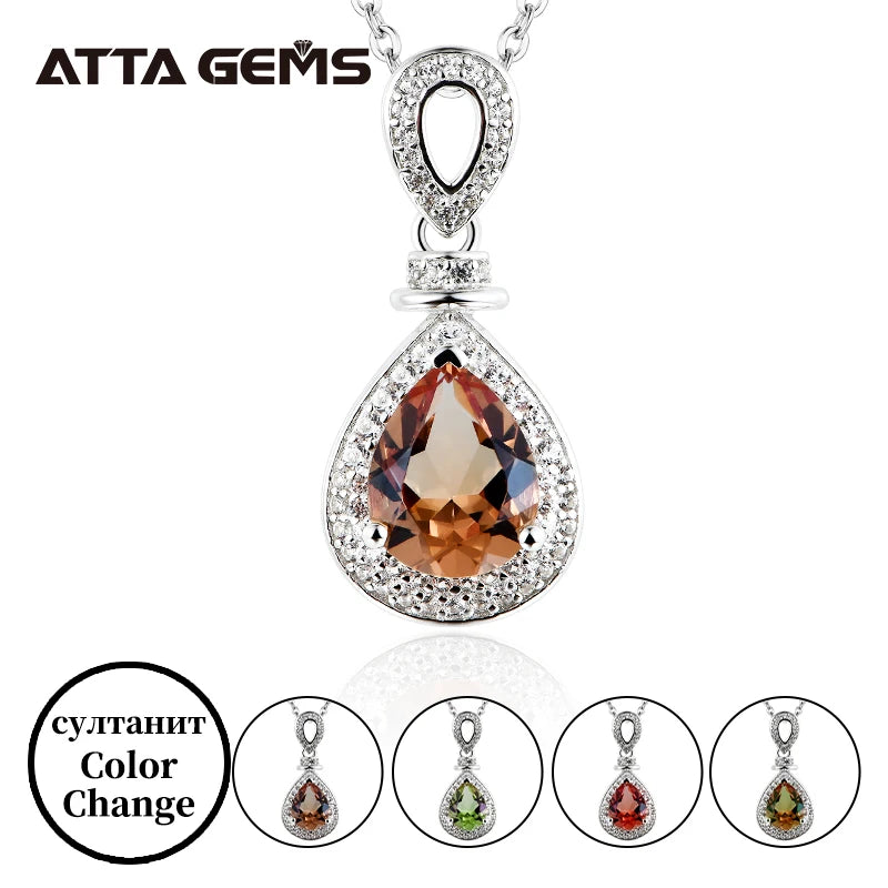 Synthetic Diaspore Zultanite Gemstone Jewelry Sets 925 Sterling Silver Ring Water Drop Earrings Necklace Wedding Gift for Women