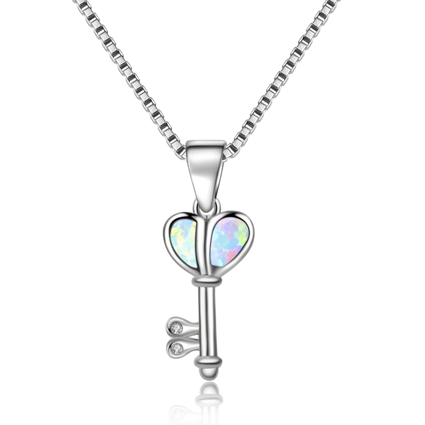 Aobao Christian Key Tree Silver Plated Copper Alloy Minimalist Geometric Opal Lab Created Lariat Necklace for Women Gift