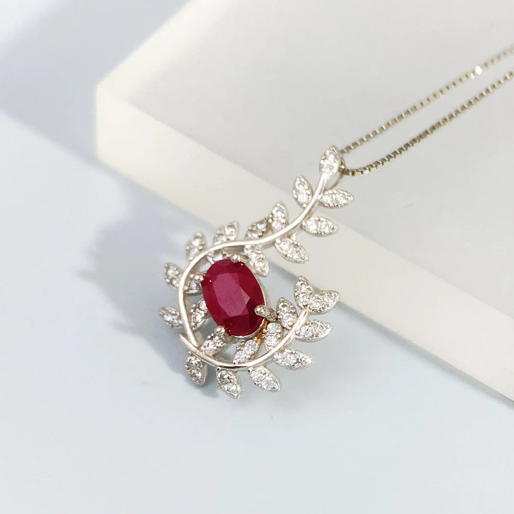 Gioiellieri Natural Ruby Pendant S925 Sterling Silver Necklace for Women Fine Jewelry July Birthstone Anniversary Birthday Gift Deep Red New