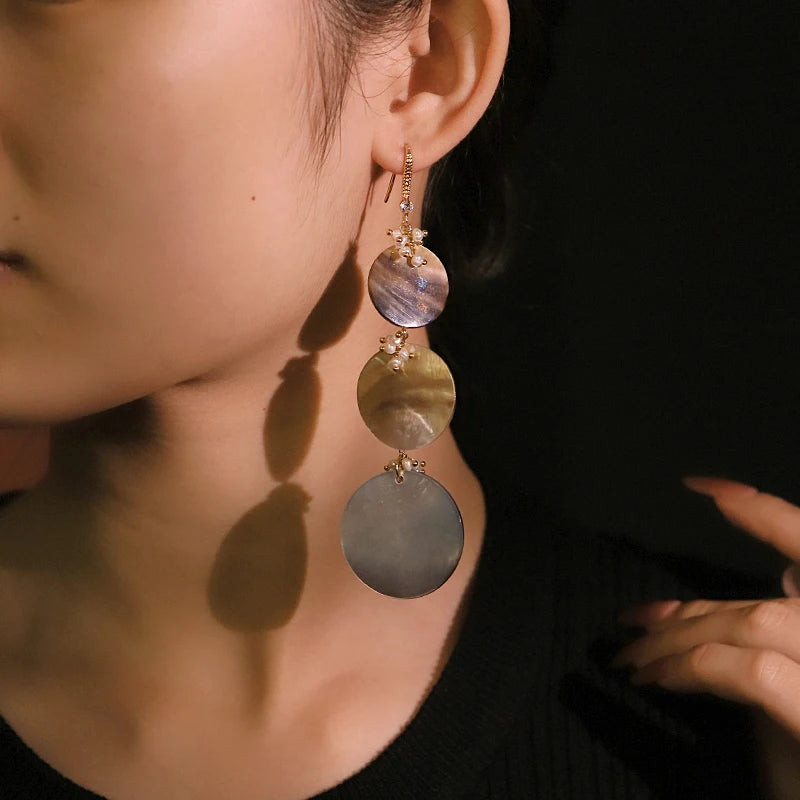 Natural Pearl 3 Pieces Black Shell Pendant Earrings Handmade Design Personality Earrings Banquet Women's Jewelry GE1817A