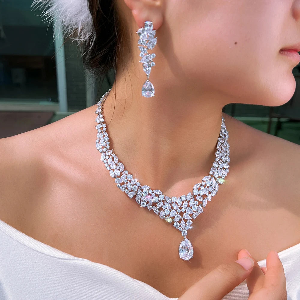 Shiny Zirconia Gorgeous Arabic African Bridal Big Jewelry Set for Women Wedding Engagement Dress Super Luxurious Accessories
