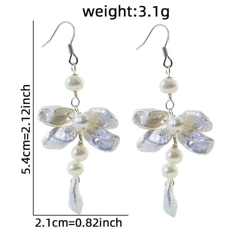 Natural Freshwater Pearl Baroque Dragonfly Earrings Handmade Creative Design High-Quality Earrings Gift for Wife Banquet GE1794
