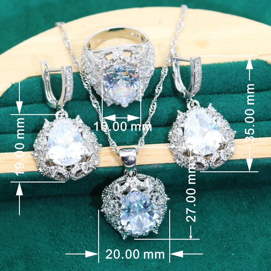 XOTICA AAA 925 Silver Women's Jewelry Set with Zircon Wedding Earrings Necklace Pendant Ring Bracelet for Bridal Dating Party