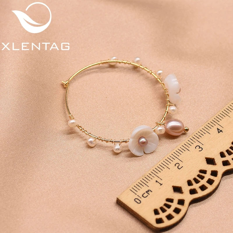 925 Sterling Silver Flower Natural Fresh Water Pearl Hoop Big Earrings for Women Wedding Gift