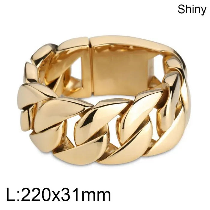 REBEL 31mm Casting Stainless Steel Cuban Bracelet Men Hip Pop Jewelry Bracciale Acciaio Inox