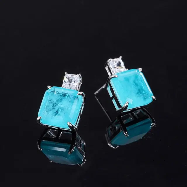 S&S Paraiba Blue Zircon 925 Silver Jewellery Set | Pendant Necklace & Earrings | S&S Collection