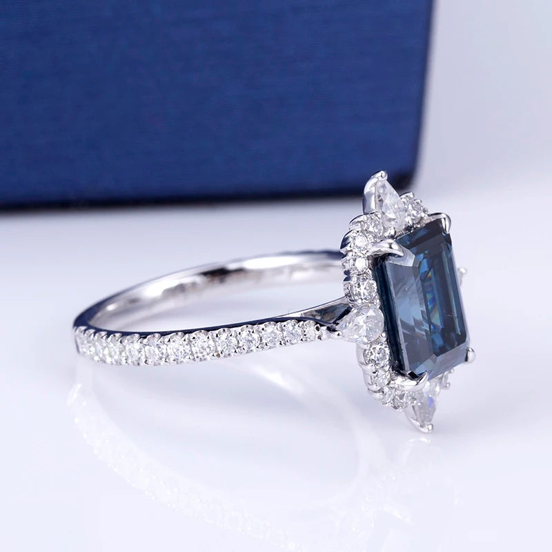 Gemfiori Messi Jewelry 14k White Gold Lab Grown Sapphire Luxury Ring