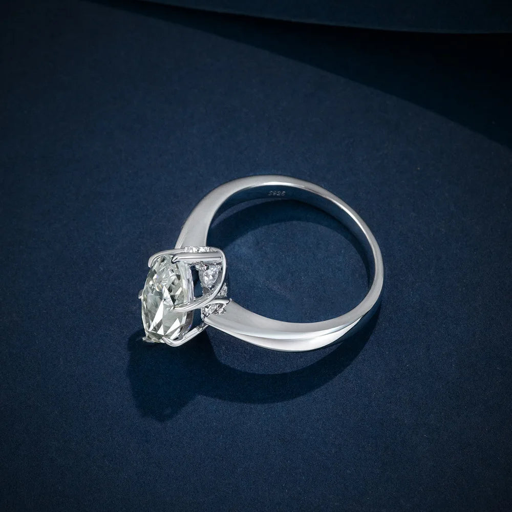Silverelli | 925 Silver 3ct Marquise High Carbon Diamond Ring | 7×14mm | Platinum Plated