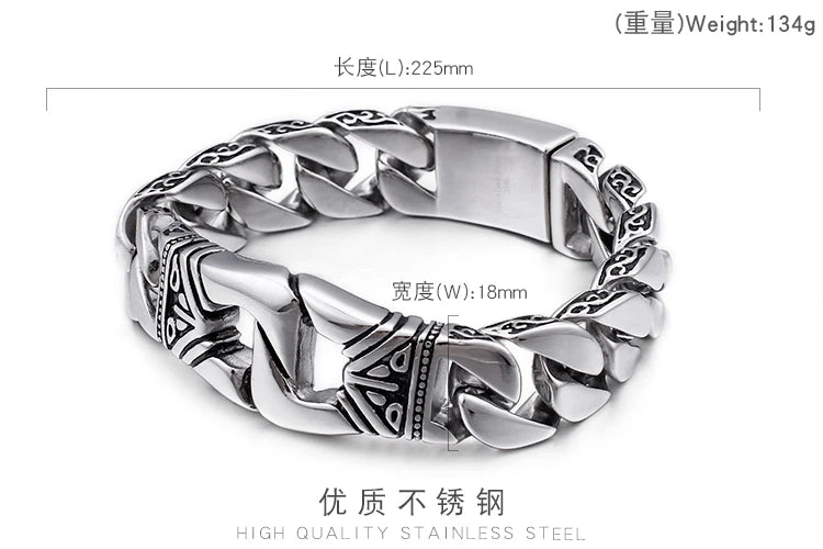 KALEN Men Punk Jewelry Stainless Steel Trendy Cuff Cuban Chain Bracelets