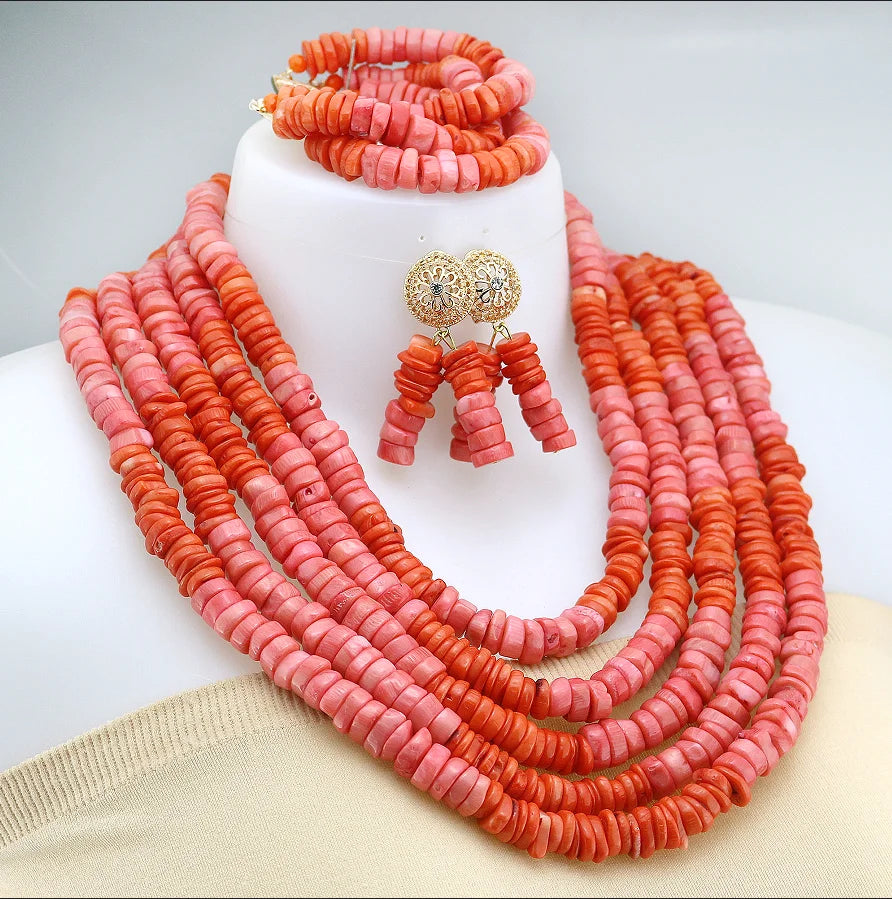 Zhuerrui Elegant Red Coral Beads Design Set Gold Accessories Necklace Sets Exquisite Craftsmanship Suitable for Party CL501