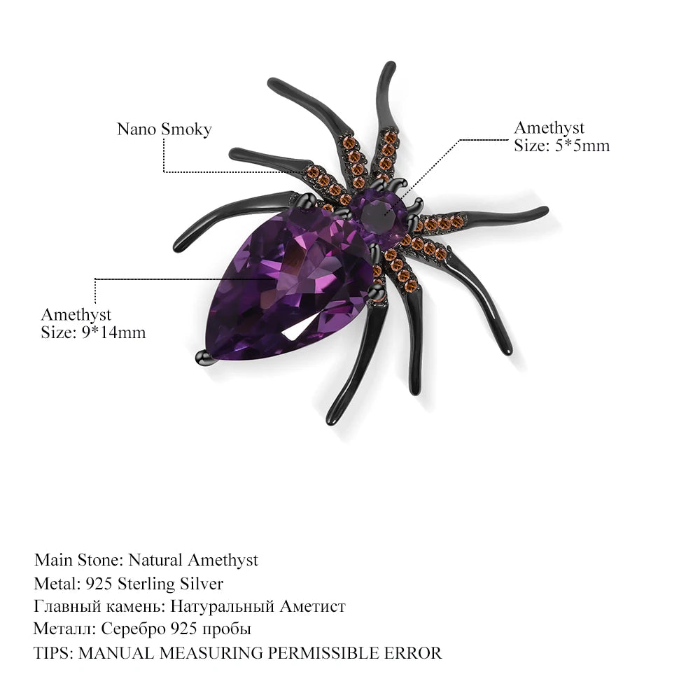 ArtistA C5210 Abiding Custom Natural Gemstones Amethyst Garnet Smoky Quartz Topaz 925 Sterling Silver Insect Spider Brooch Pin