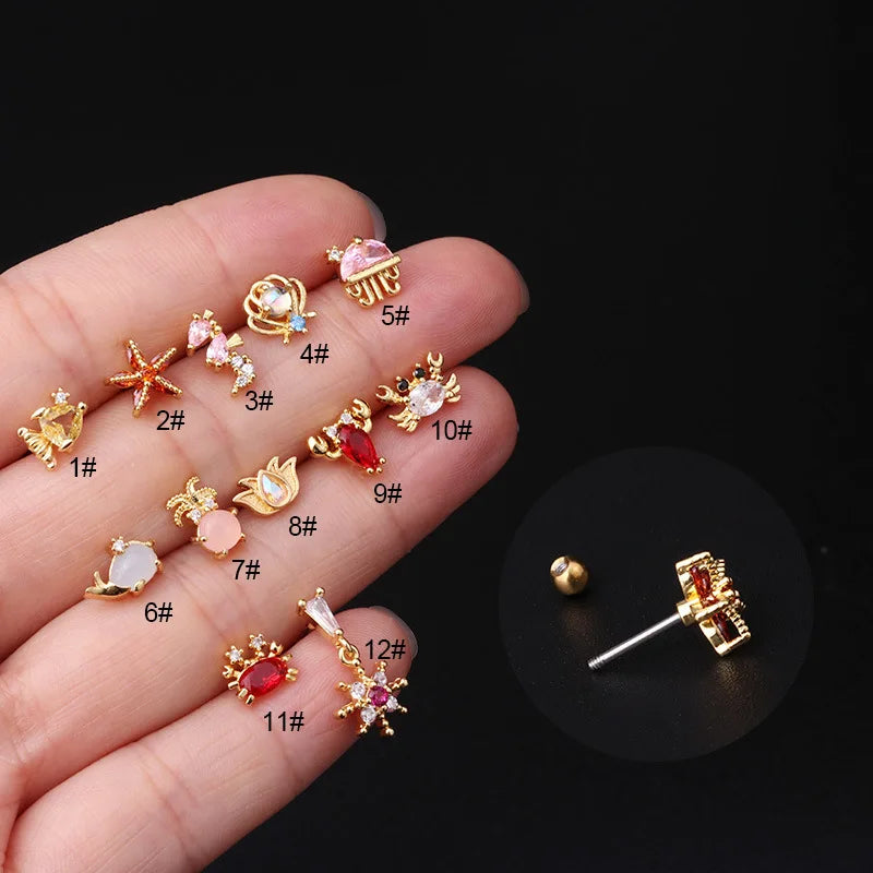 S&S Stainless Steel AAA Zircon Ocean Series Ear Bone Nail | Gold & Silver | 12 Designs