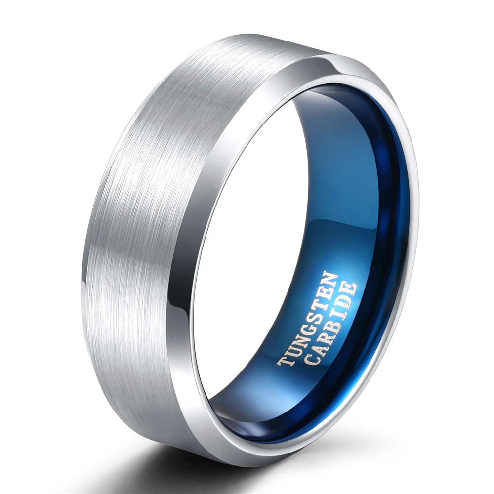 REBEL Blue-Plated Brushed Tungsten Carbide Ring