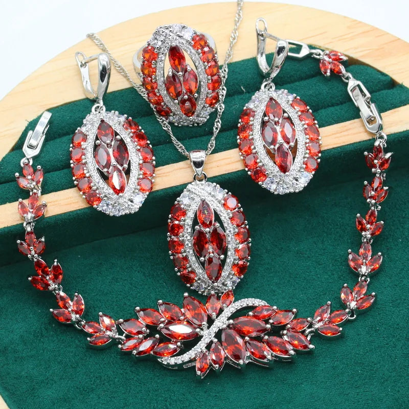 XOTICA Women's Sterling Silver 925 Wedding Jewelry Set Including Bracelet Earrings Pendant Ring Green Peridot Zircon for Party Gift